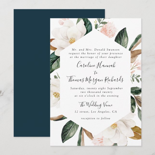 faire-part de mariage florale magnolia (Devant / Derrière)