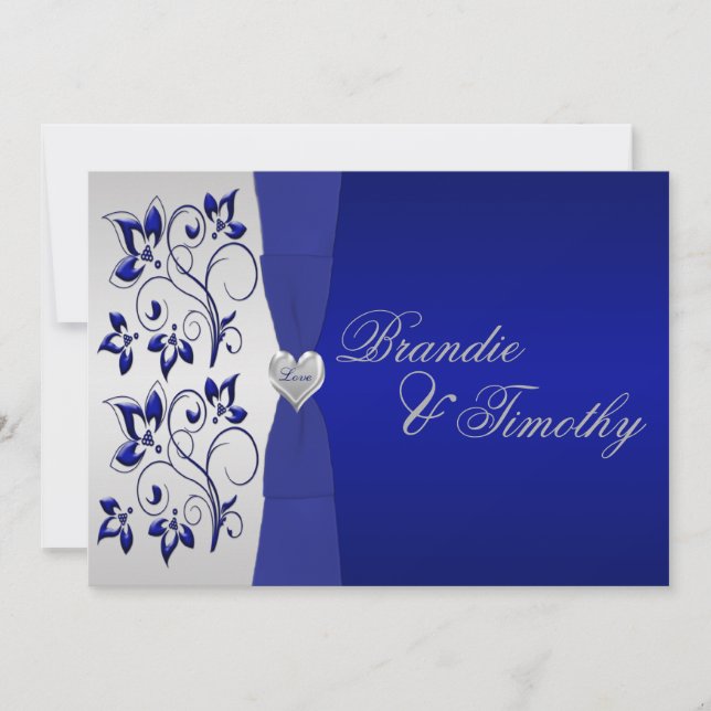 Faire-part de mariage florale marine et argent (Devant)