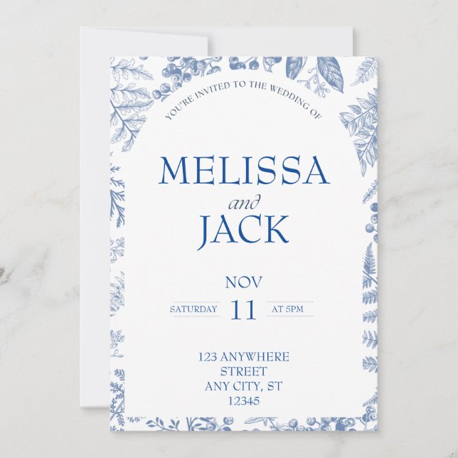 Faire-part de mariage Florale moderne blanc et ble (Devant)