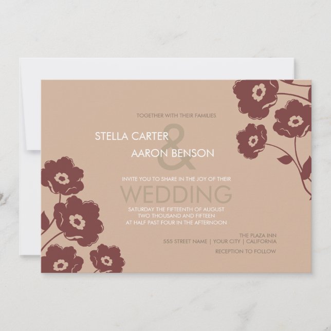 Faire-part de mariage florale moderne - marsala (Devant)