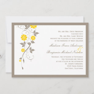 Faire-part de mariage florale moderne - moutarde