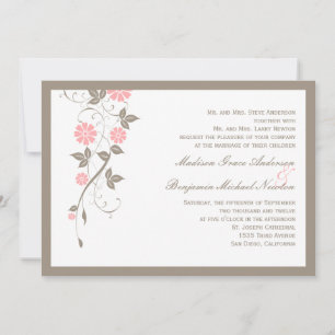 Faire-part de mariage florale moderne - rose tendr
