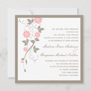 Faire-part de mariage florale moderne - rose tendr