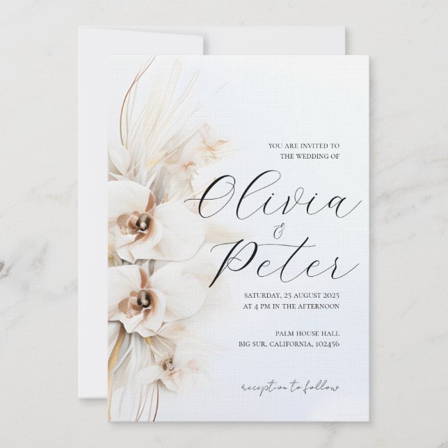 Faire-part de mariage florale neutre Boho (Devant)