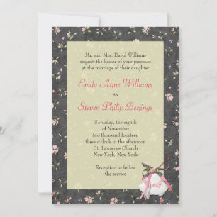 Faire-part de mariage florale noire avec cloches d