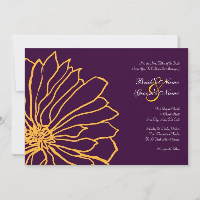 Faire-part de mariage florale pourpre et jaune (Devant)
