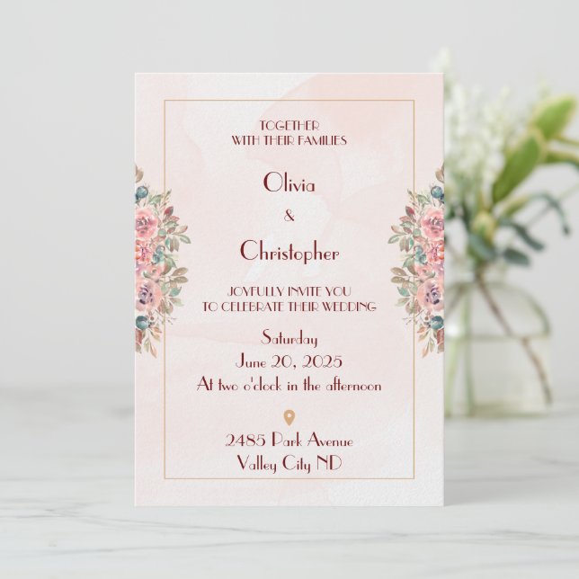 Faire-part de mariage florale romantique (Debout devant)
