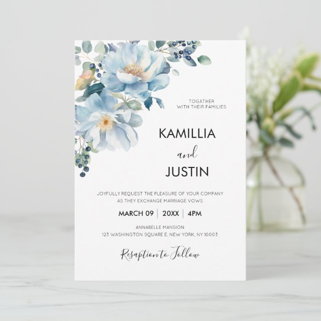 Faire-part de mariage florale romantique aquarelle (Debout devant)