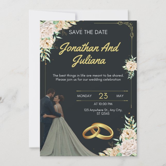 Faire-part de mariage florale romantique avec deux (Devant)