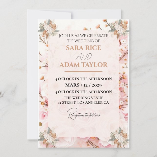 Faire-part de mariage florale romantique - Collage (Devant)