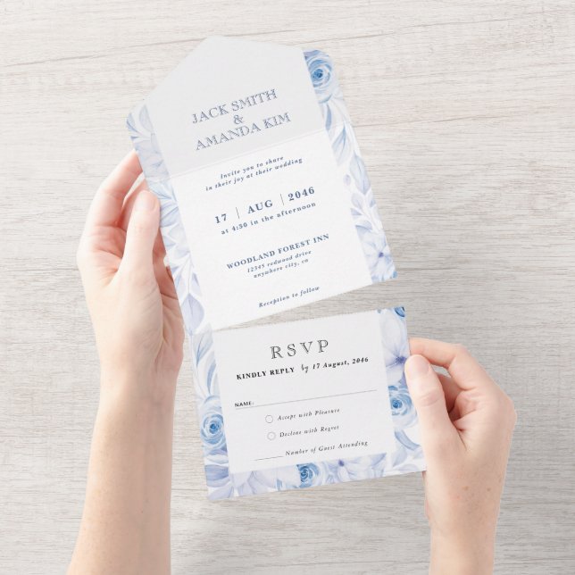 Faire-part de mariage florale romantique tout en u (Déchirure)