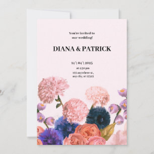 Faire-part de mariage florale rose et violet