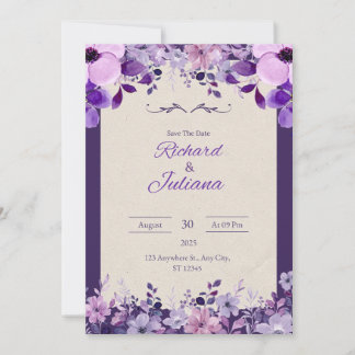 Faire-part de mariage florale rose et violet class