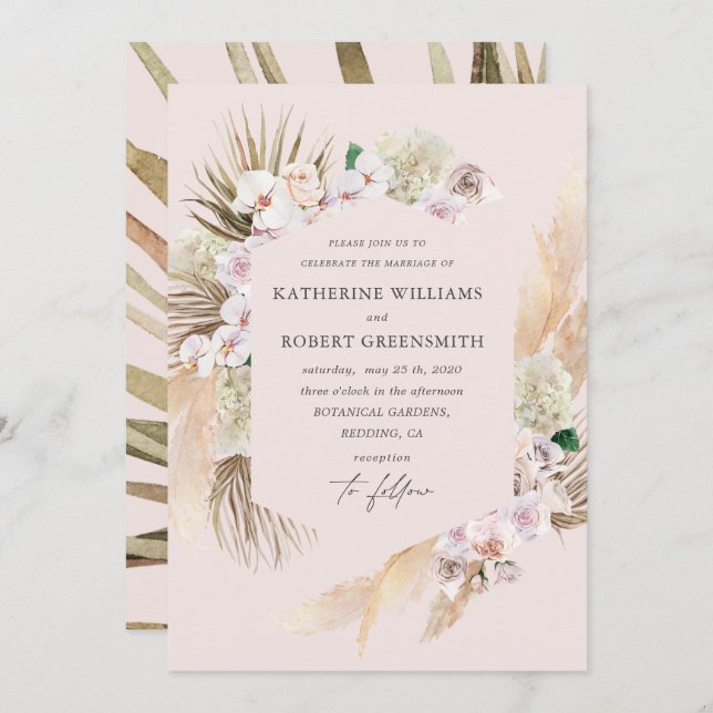 Faire-part de mariage florale tropicale (Devant / Derrière)