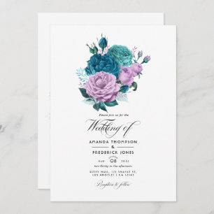 Faire-part de mariage florale turquoise et lavande