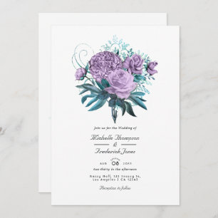 Faire-part de mariage florale turquoise et lavande