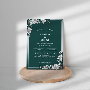 Faire-part de mariage florale verte et blanche