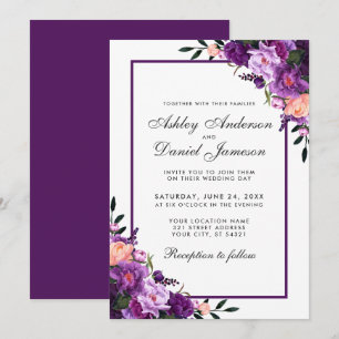 Faire-part de mariage florale violet ultra violet