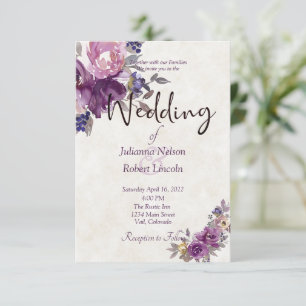 Faire-part de mariage florale violette aquarelle
