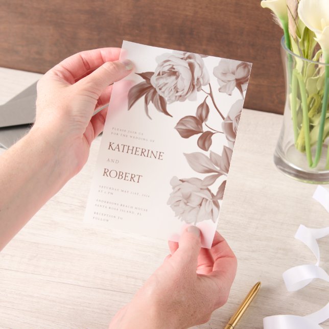 Faire-part de mariage floraux botaniques modernes (Ordinateur de poche)