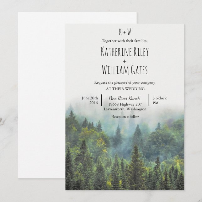 Faire-part de mariage forestier rustique (Devant / Derrière)
