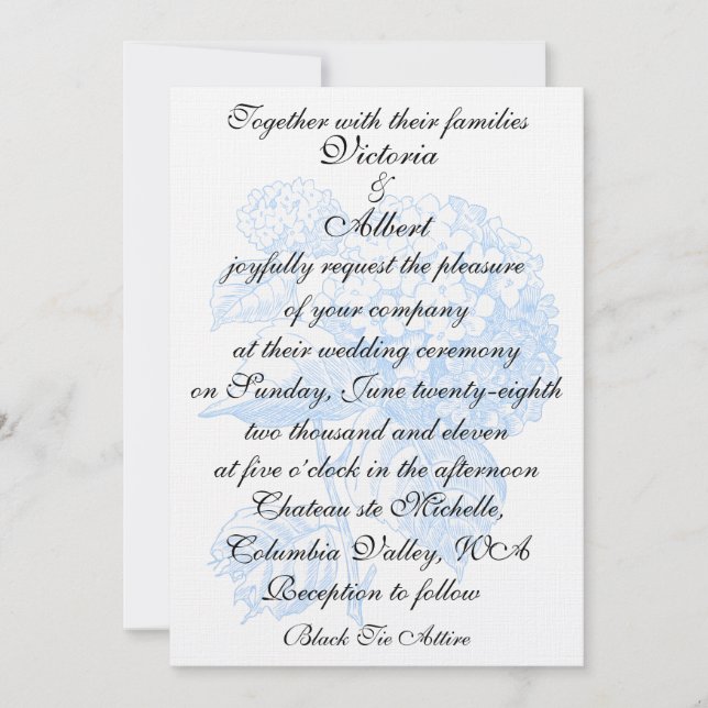 FAIRE-PART DE MARIAGE FORMEL d'hortensia (Devant)