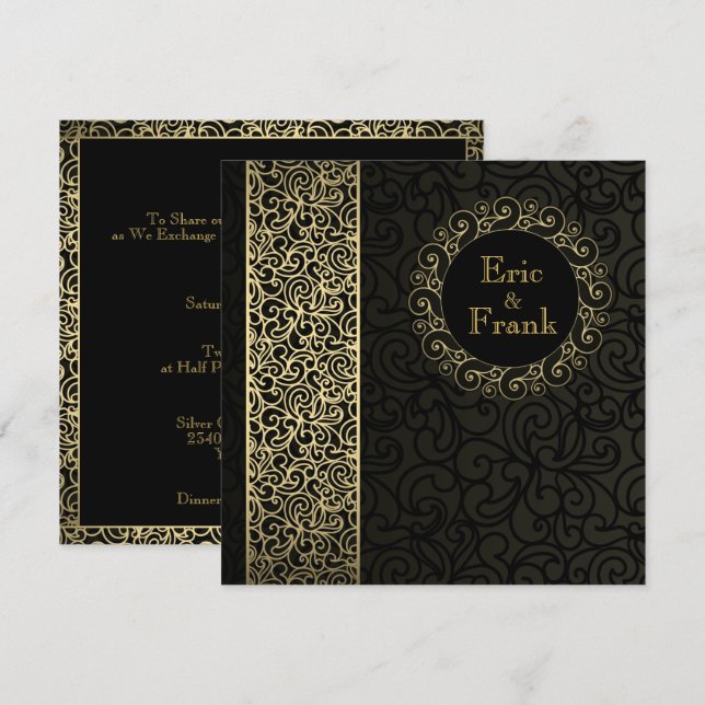 Faire-part de mariage Formel Élégant Black Gold (Devant / Derrière)