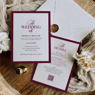 Faire-part de mariage formel en bordeaux   Code QR