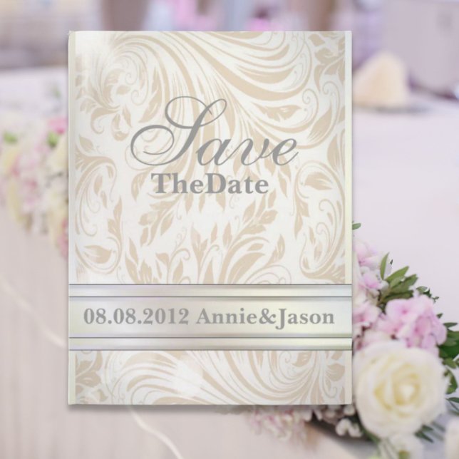 Faire-part de mariage formel en Damassé perle blan (Formal Pearl White Damask Wedding save the date Announcement Postcard)