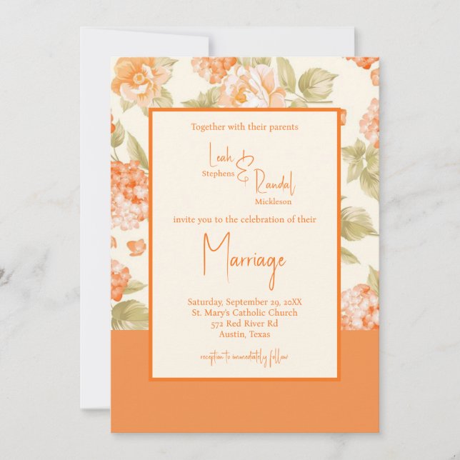 Faire-part de mariage Formel Floral Orange (Devant)