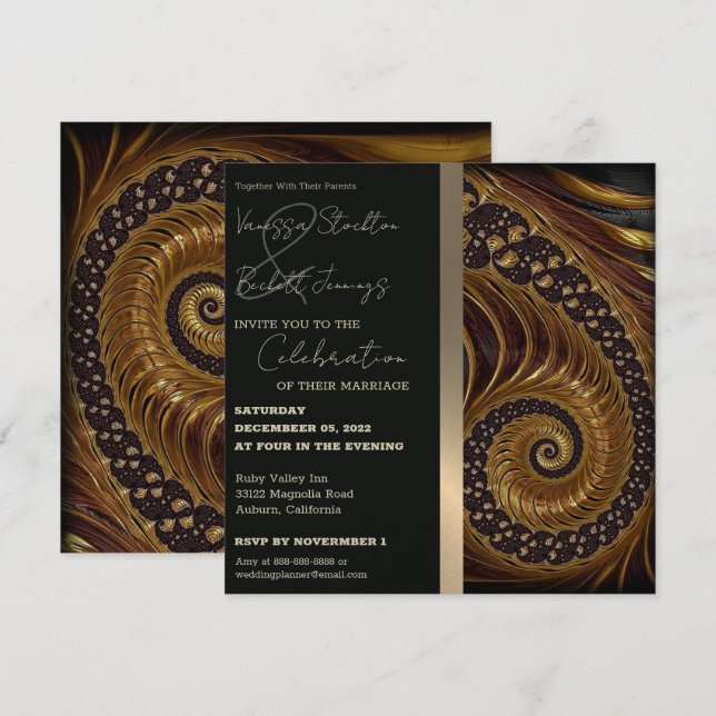 Faire-part de mariage fractale de l'or spiral (Devant / Derrière)