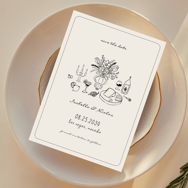 Faire-part de mariage français dessiné à la main d (✨✨ Edit colors in the Design Tool✨✨)