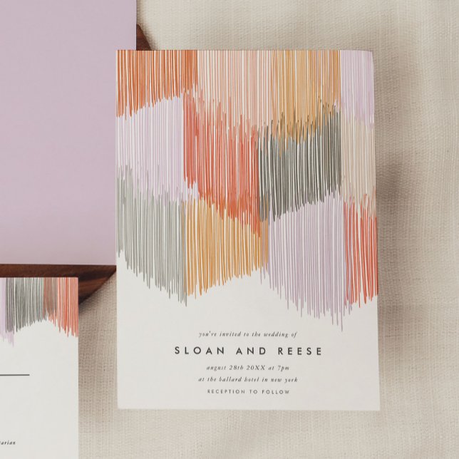 Faire-part de mariage Franges moderne (Pink modern fringe wedding invitation.)