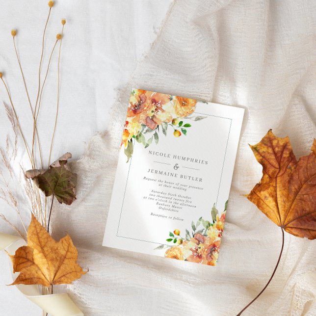 Faire-part de mariage frontalier Orange Fall Flowe (Créateur téléchargé)