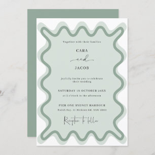 Faire-part de mariage frontalier Vague Vert Sage