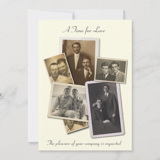 faire-part de mariage gay avec des portraits vinta (Devant)