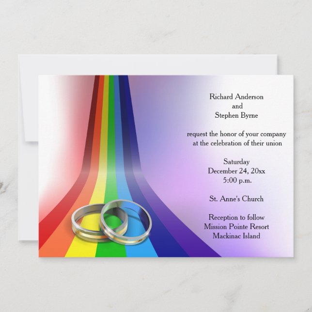 Faire-part de mariage Gay Rainbow et Rings (Devant)