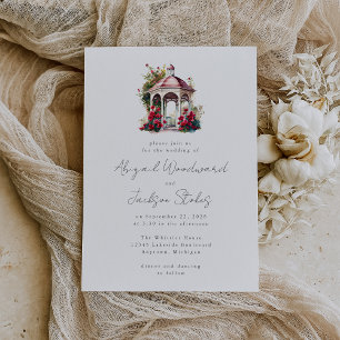 Faire-part de mariage Gazebo à aquarelle rouge