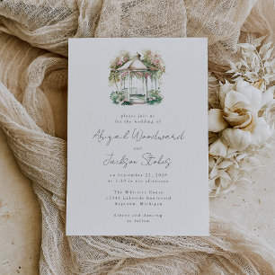 Faire-part de mariage gazebo aquarelle florale ros