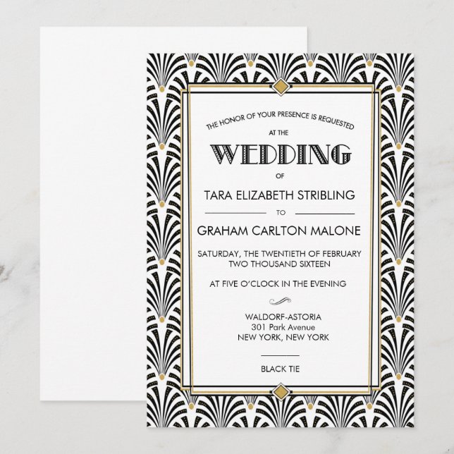 Faire-part de mariage géométrique Art Déco Gatsby (Devant / Derrière)