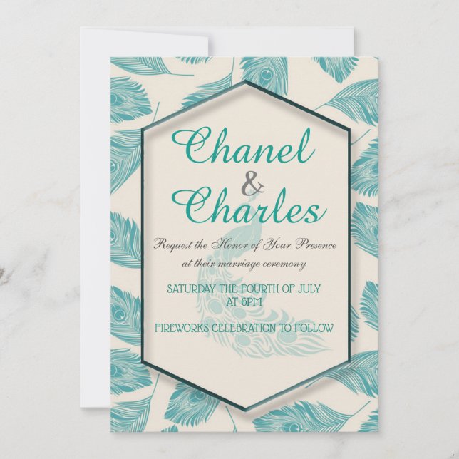 Faire-part de mariage géométrique Bella Blue Peaco (Devant)