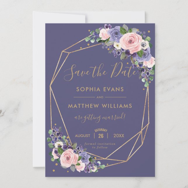 Faire-part de mariage géométrique doré et floral l (Devant)