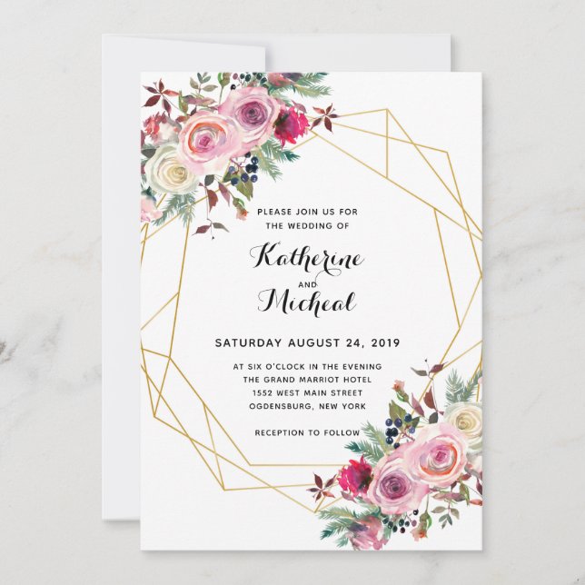 Faire-part de mariage géométrique florale (Devant)
