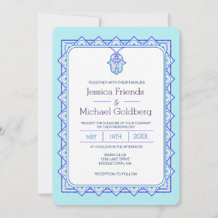faire-part de mariage géométrique hamsa turquoise
