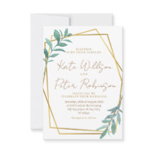Faire-part de mariage géométrique or élégante verd