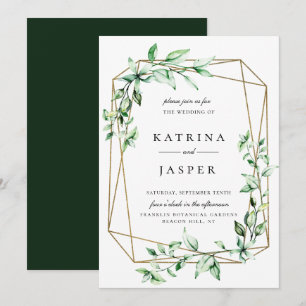 Faire-part de mariage géométrique vert or