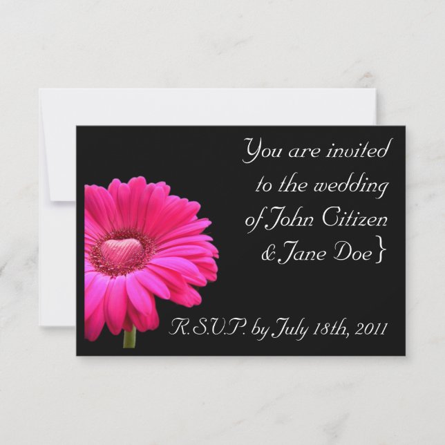 Faire-part de mariage : Gerbera rose avec coeur am (Devant)