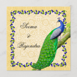 Faire-part de mariage Gold Blue Indian Peacock