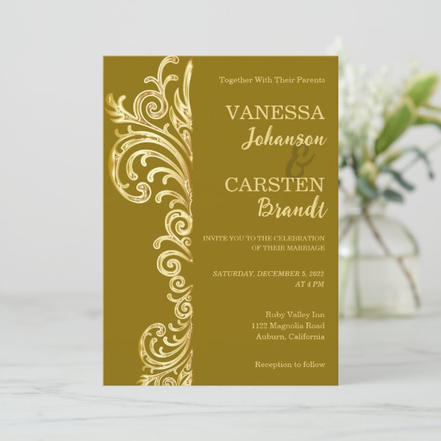 Faire-part de mariage Gold Crest (Debout devant)