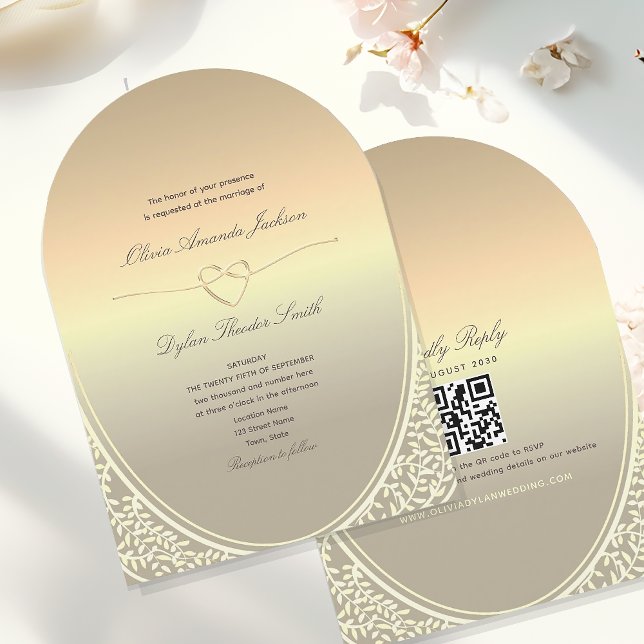 Faire-part de mariage Gold de luxe avec code QR (Créateur téléchargé)